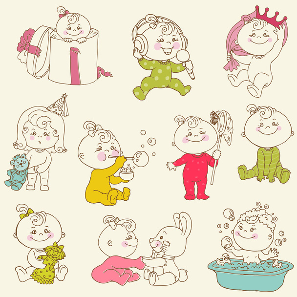Baby Girl Cute Doodles - for design and scrapbook - in vector - Вектор,изображение