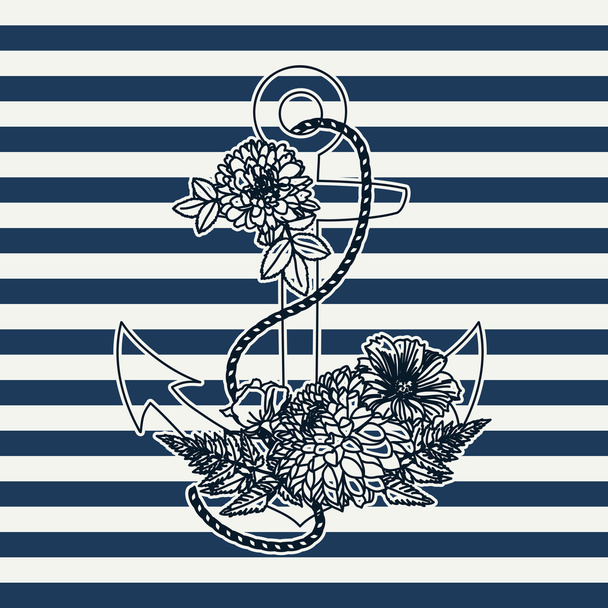 Floral hand drawn anchor - Wektor, obraz