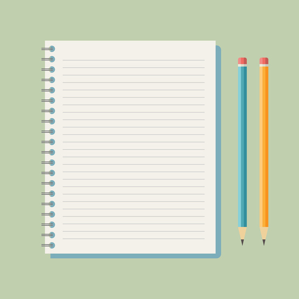 Flat notebook with pencils - Vector, Image