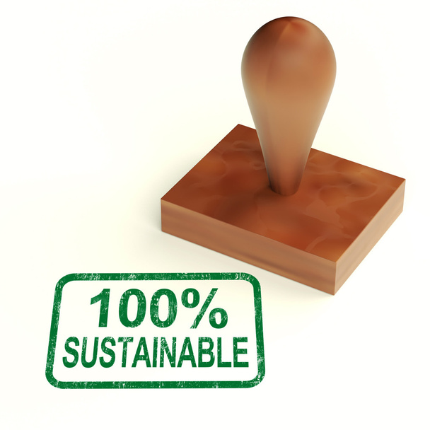 El sello cien por cien sostenible muestra el medio ambiente protegido y reciclado
 - Foto, imagen