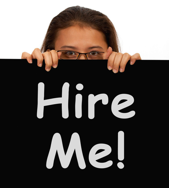 Embauchez-moi signer avec femme montrant la recherche d'emploi
 - Photo, image