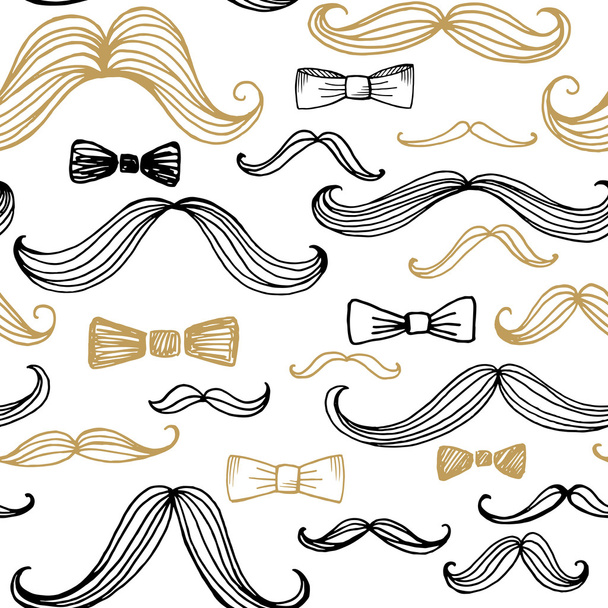 Bow Tie and Moustache Seamless Pattern. Vector illustration - Vector, imagen
