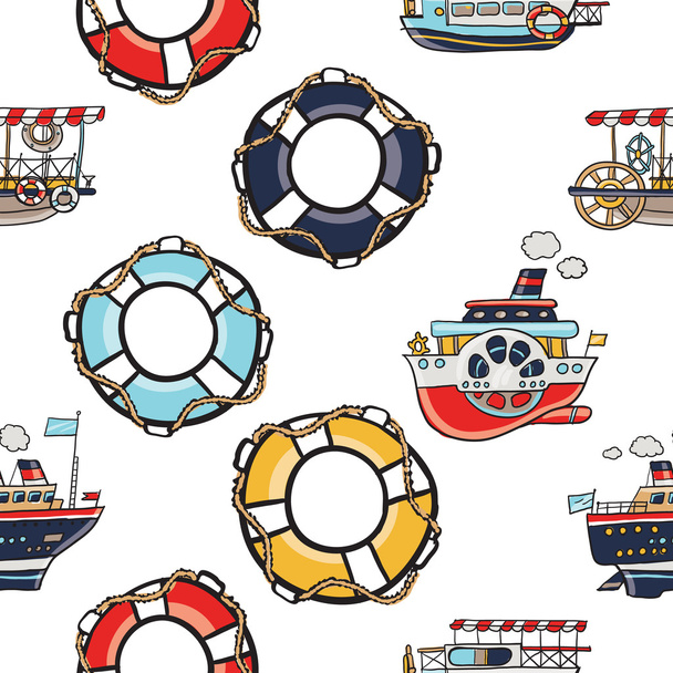 marine pattern with boats - Vector, afbeelding