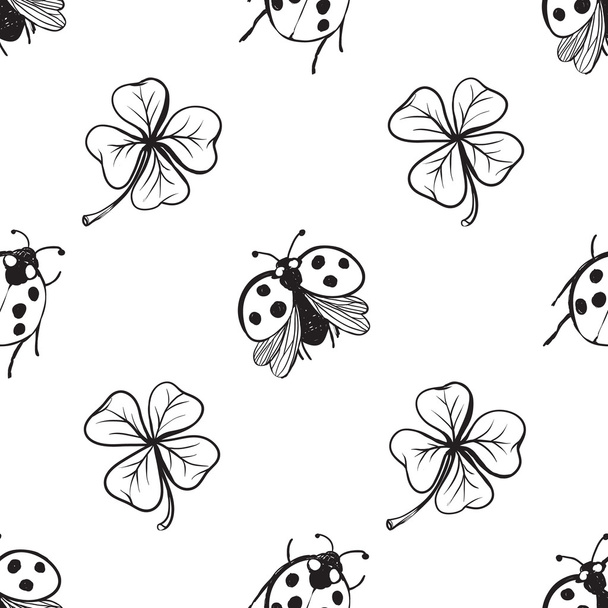 ladybugs and clover leaves pattern  - Vektor, kép