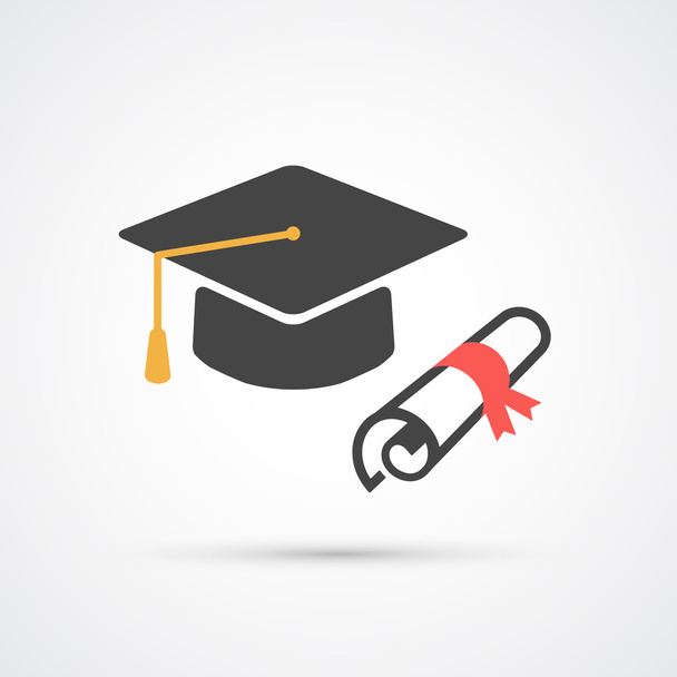 Education hat and diplom flat icon - Vector, Image