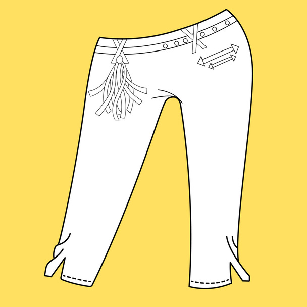 Jeans, trousers pants. Fashion Illustration. CAD. Technical Drawing. Specification Drawing - 写真・画像