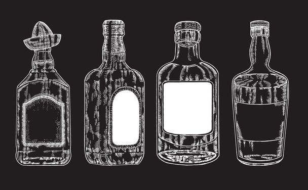 Векторные бутылки с крепким алкоголем. Виски и текила
 - Вектор,изображение