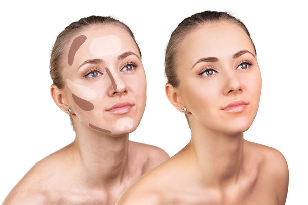 Modellerende make-up op vrouw gezicht - Foto, afbeelding