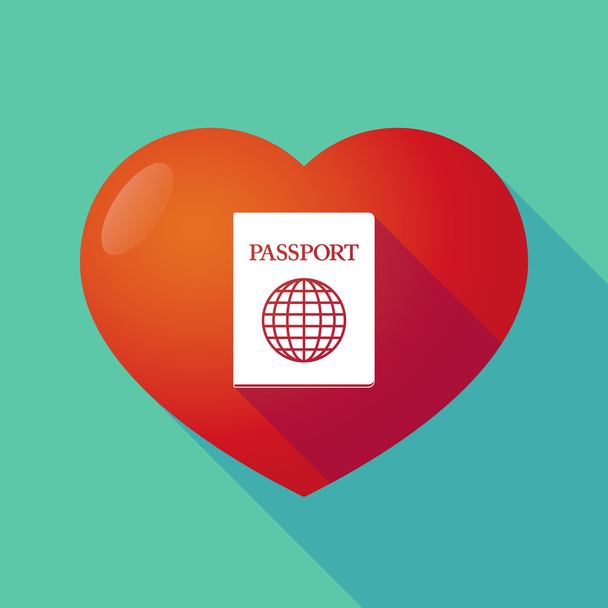 Long shadow red heart with  a passport - Vector, Imagen