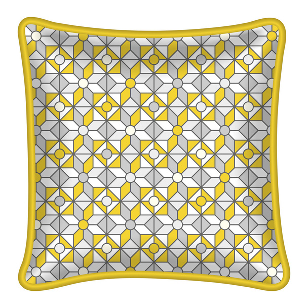 装飾的なスロー枕、灰色と黄色のパターン - ベクター画像