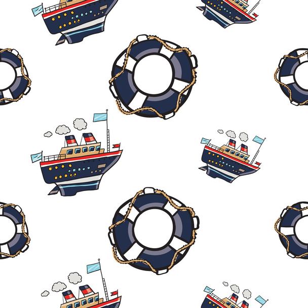 childish cruise boats and lifebuoys  - Vector, afbeelding