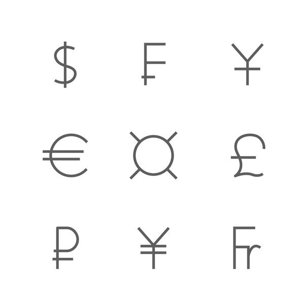Sada symbolů světových měn, vektorové ilustrace. - Vektor, obrázek