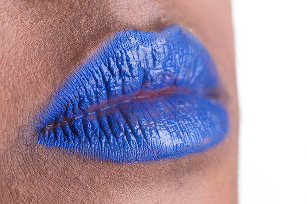 woman lips with lblue  lipstick - Φωτογραφία, εικόνα