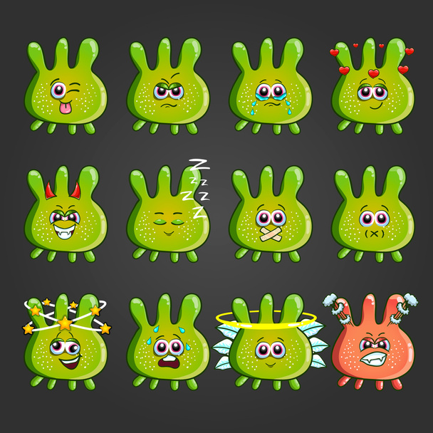 Set of cute cartoon monsters with different emotions - 10 - Vektör, Görsel