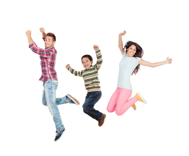 Onnellinen perhe Jumping - Valokuva, kuva