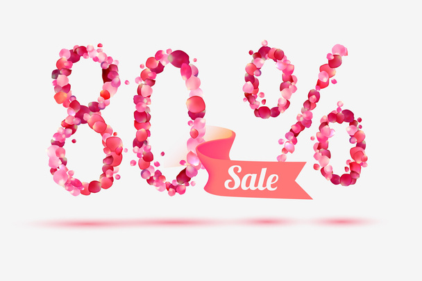 80 の 80 パーセントの販売。ピンクのバラの花びらの桁 - ベクター画像