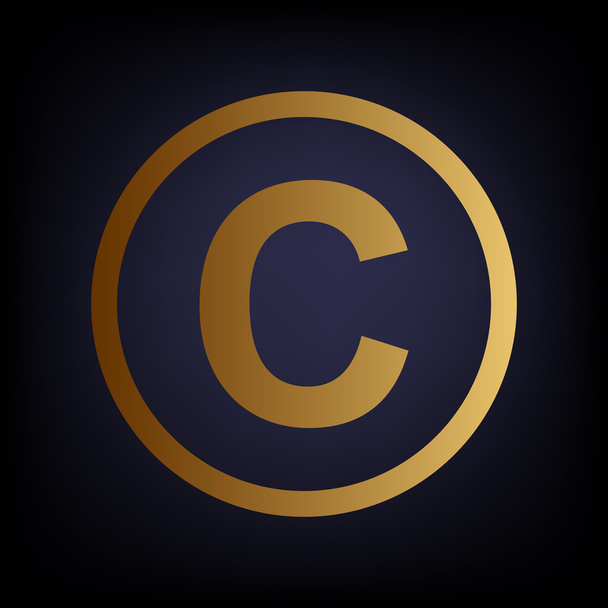 Signo de copyright. Icono de estilo dorado
 - Vector, Imagen
