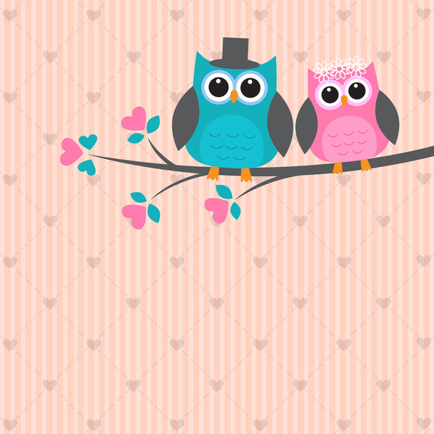 Two cute owls in love - Vector, Image