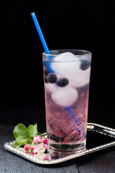 Cocktail met bosbessen, zwarte bessen en ijs   - Foto, afbeelding