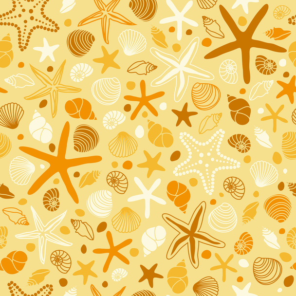 Cute vintage pattern with shells and starfishes - Vektori, kuva