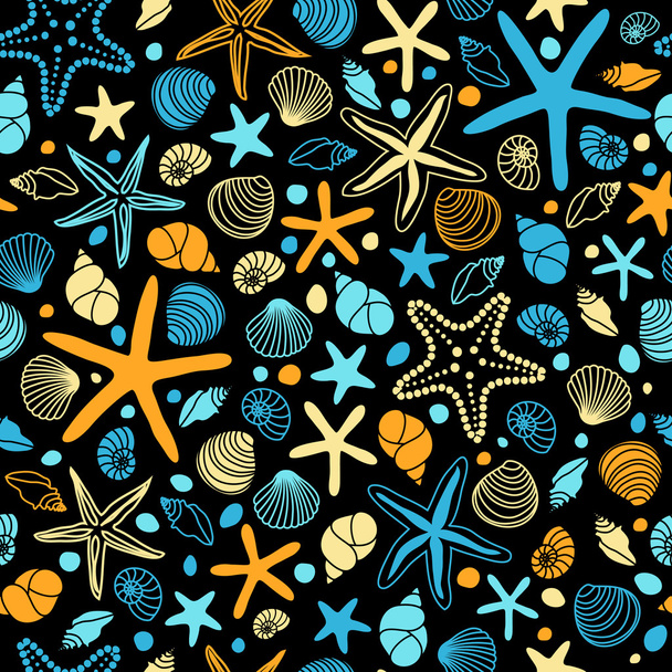 Cute vintage pattern with shells and starfishes - Vector, afbeelding