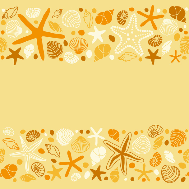 Cute summer background with shells and starfishes  - Vetor, Imagem