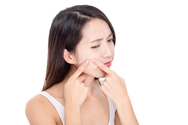 Woman squeezing pimples  - Fotoğraf, Görsel