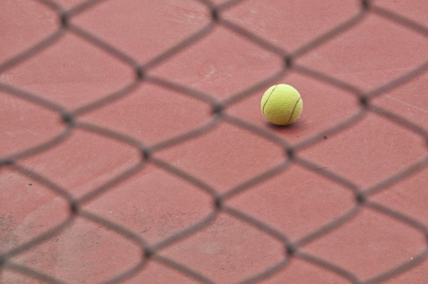 Pelota de tenis detrás de la red
 - Foto, imagen