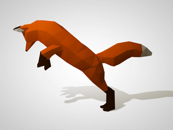 3D illustration of origami fox on his hind legs.  - Photo, Image