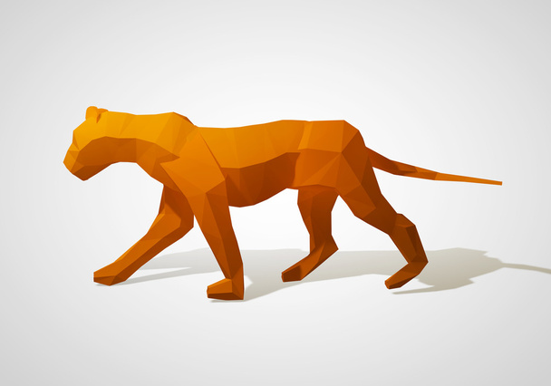3D illustration of origami lion. Polygonal lion. Walking geometric style lion. - Foto, Imagen