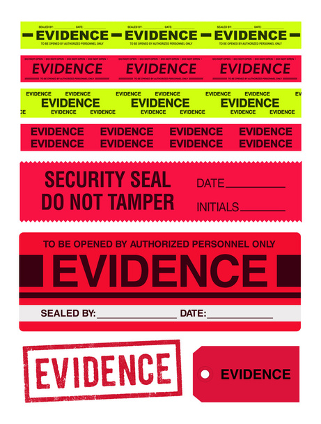 Evidence tapes, stamp, stickers and label - Vector, Image