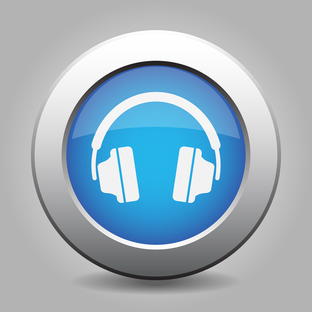 μπλε μεταλλικό κουμπί με ακουστικά - Διάνυσμα, εικόνα