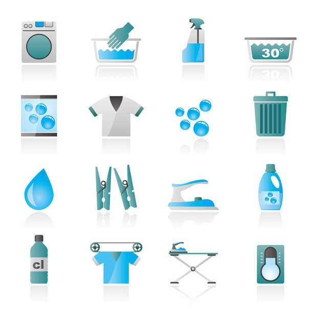 Black Washing machine and laundry icons - Вектор,изображение