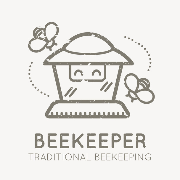 Beekeeping emblem with a beekeeper - ベクター画像