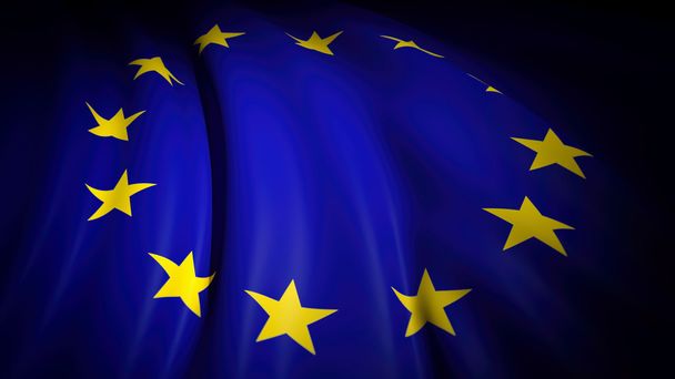 3D rendering of wavy EU  flag, closeup background - Photo, Image