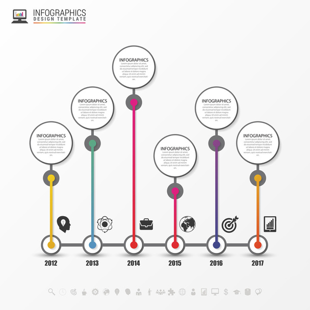 Timeline infographics design template with circles. Modern concept - Vetor, Imagem