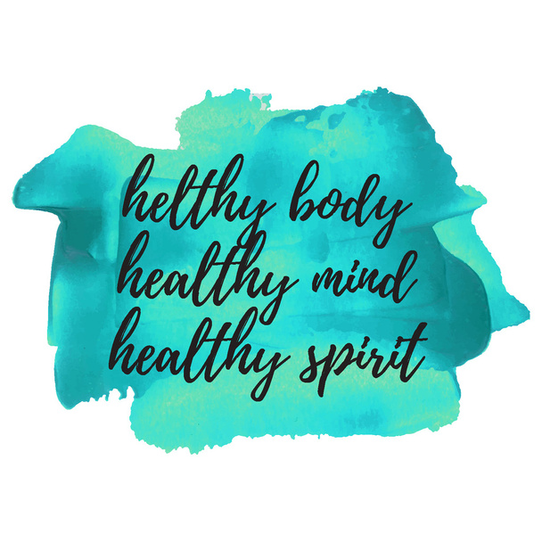 Terve Keho Helthy Mind Healthy Spirit lainaus, sanat, logo, kortti, juliste, teksti, maalattu sininen tausta
. - Vektori, kuva
