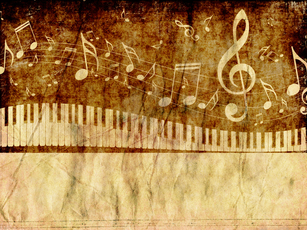 Piano Keyboard with Music Notes Grunge - Photo, Image