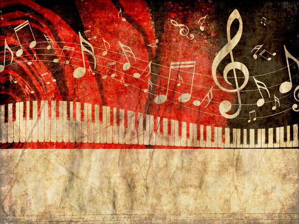 Piano Keyboard with Music Notes Grunge - Photo, Image