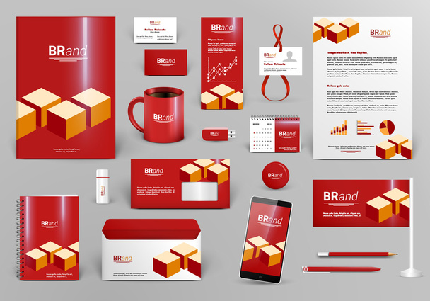 Red luxury branding design kit with cubes. - Vector, Imagen