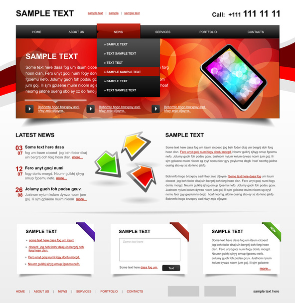 Red website template on gray background.  - Vetor, Imagem