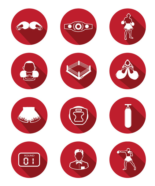 Modern flat boxing icons set with long shadow effect - Vector, Image