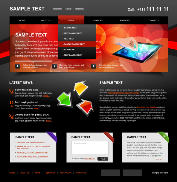 Editable Website Template 4. Color variant 4 (Red on Dark) - Διάνυσμα, εικόνα
