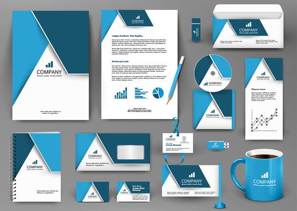 Professional blue universal branding design kit with origami element. Corporate identity template - Вектор, зображення