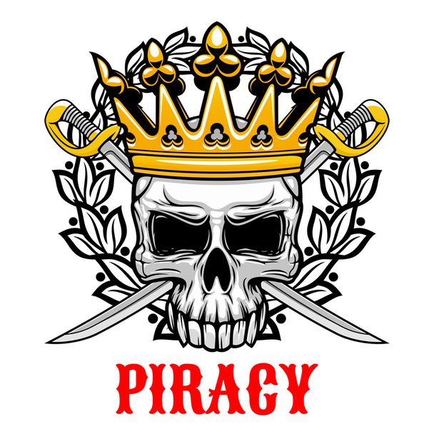 Cráneo con corona y sables para diseño de piratería
 - Vector, imagen