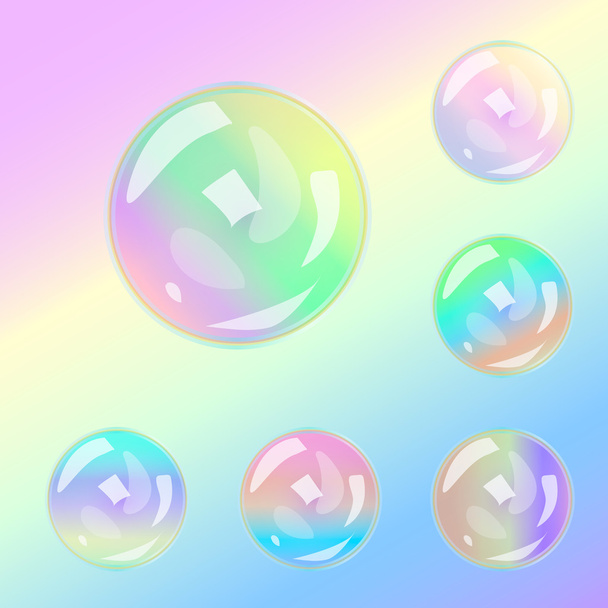Set of multicolored transparent glass spheres on a plaid background - Vector, Image