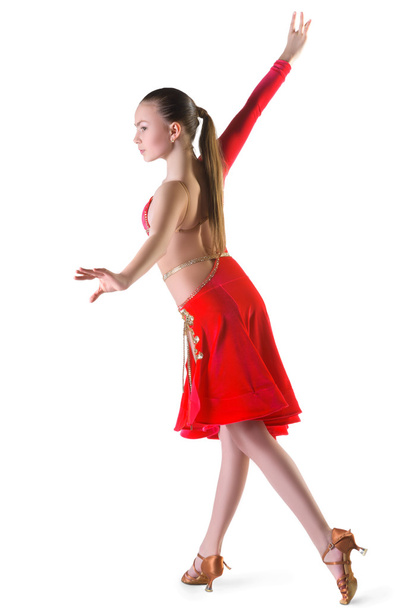 girl in the active ballroom or latina dance on white background - Foto, imagen