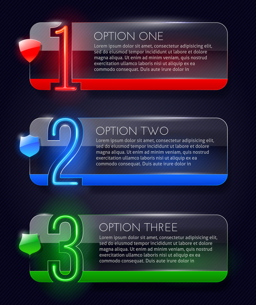 Vector design templates - Glass transparent banners with neon numbers - Wektor, obraz