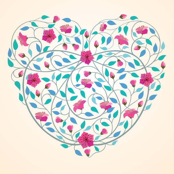 Retro Love Heart Icon Flower Banner Background -  Vector Illustration - Vektör, Görsel