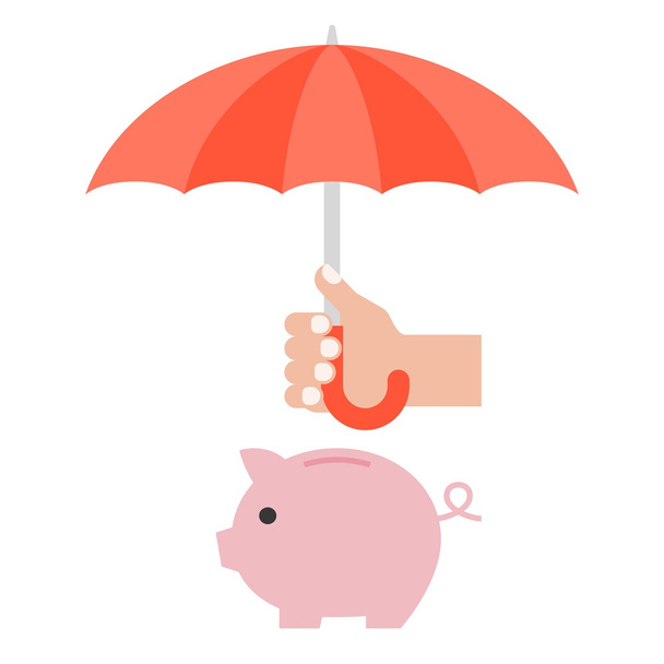Umbrella and piggy bank - Vector, Image